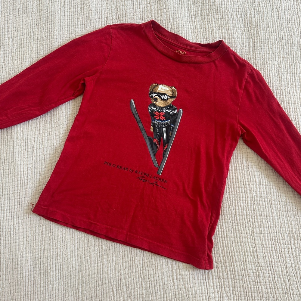 Polo by Ralph Lauren Kids Red Ski Bear Long Sleeve Tee